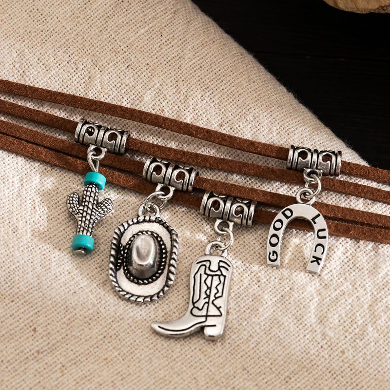 Cappello da cowboy in stile western, collana multistrato turchese per donna, collana versatile con piatto di fiori retrò_voghion.com