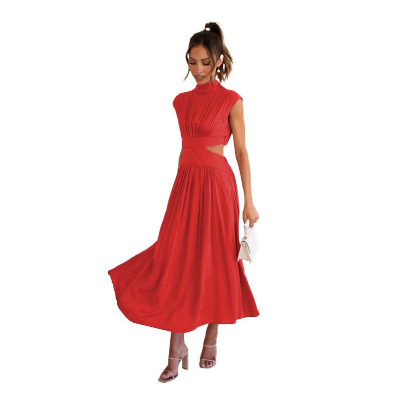 Damen-Kleider mit Stehkragen, Macaron, Taillenlos, lang_voghion.com