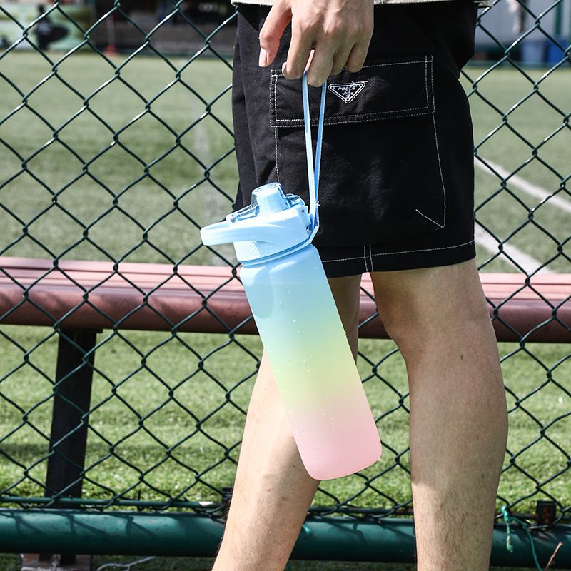 1000ml gradient color large capacity plastic water cup frosted outdoor gym sports water bottle_voghion.com