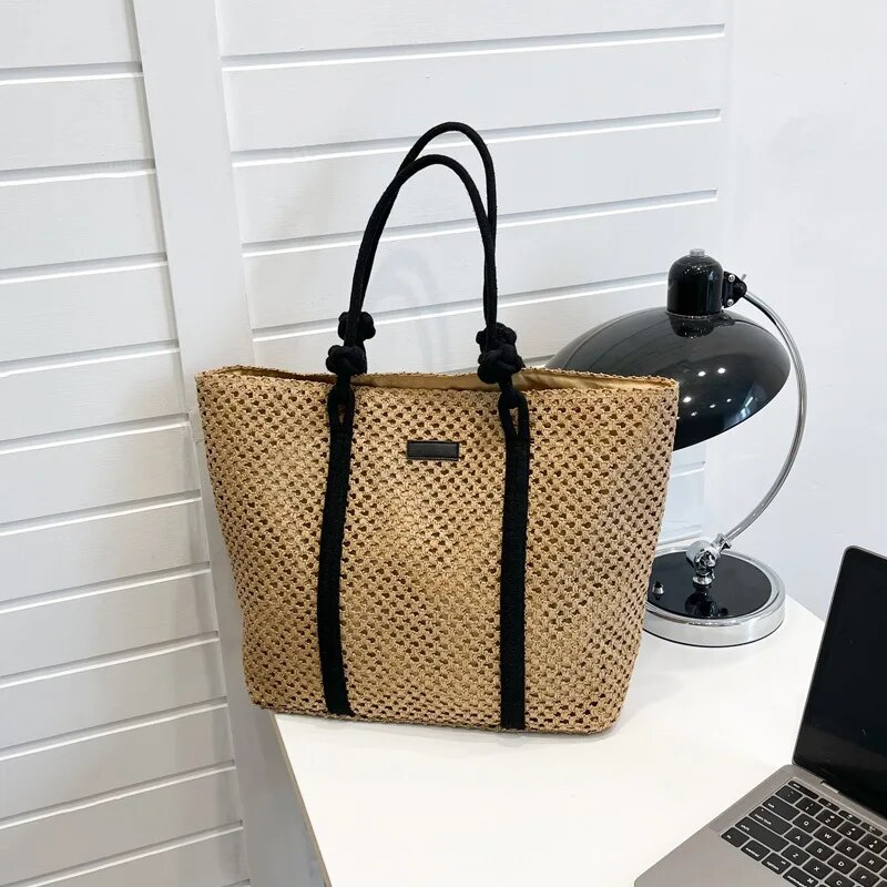 Borse da spiaggia in paglia intrecciata casual estive di grande capacità Borsa a tracolla da donna fatta a mano Borse da viaggio da donna Shopper in rattan_voghion.com