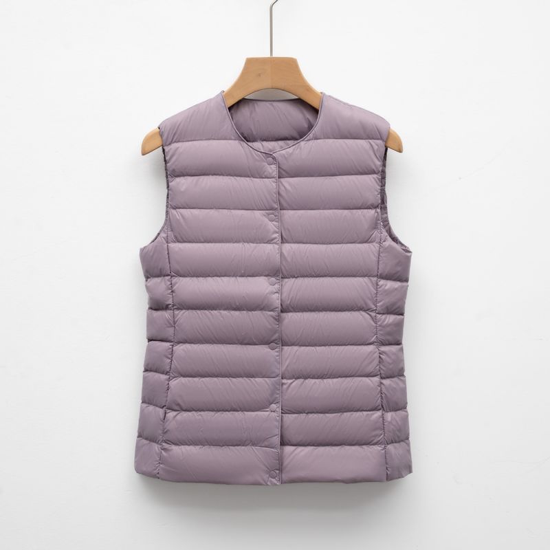 Pinghu Women's Jacket Vest Short Sleeveless Lightweight Wear Autumn Winter Round Neck Down Inner Liner_voghion.com