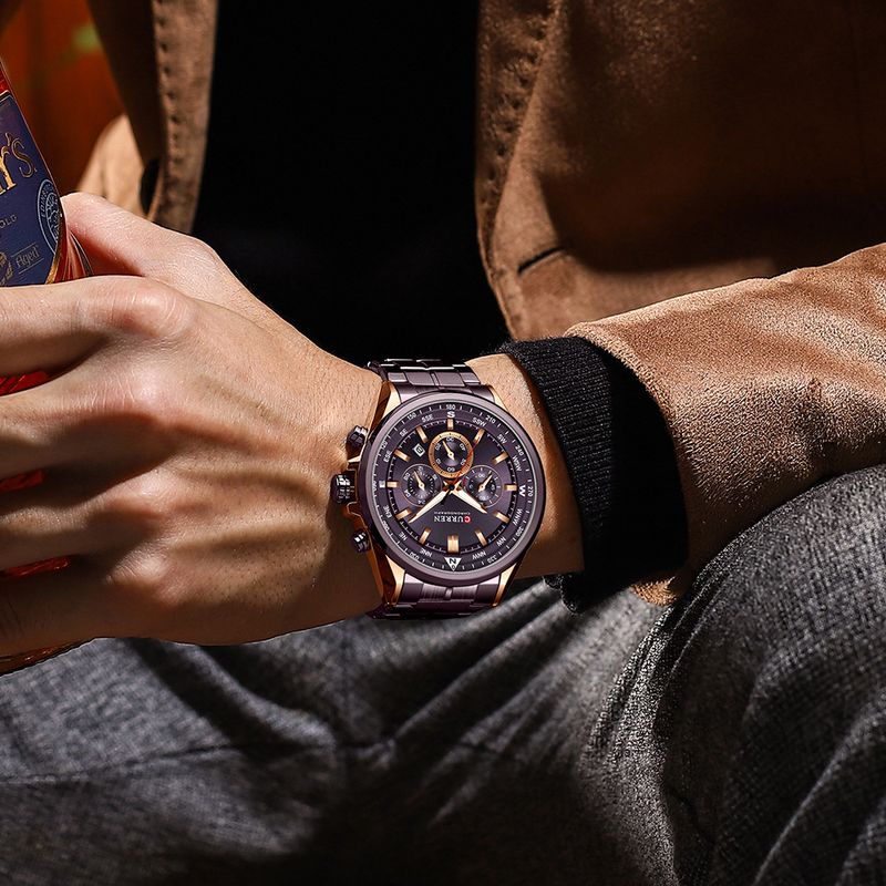 Orologio da uomo al quarzo in acciaio inossidabile con datario, orologio da polso analogico multifunzionale a 6 lancette, orologio casual da lavoro_voghion.com