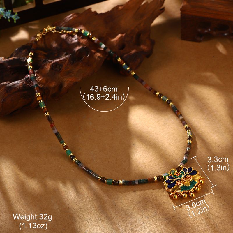 Nuova collana cinese in smalto a forma di farfalla, ciondolo a forma di fiore retrò, collana cava con perline e catena a clavicola, tendenza nazionale_voghion.com
