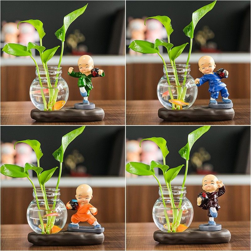 Kreative Internet-Berühmtheit Harz Handwerk Vier Keine Mönch Grün Rettich Hydrokultur Vase Wohnzimmer Büro Schreibtisch Hause_voghion.com
