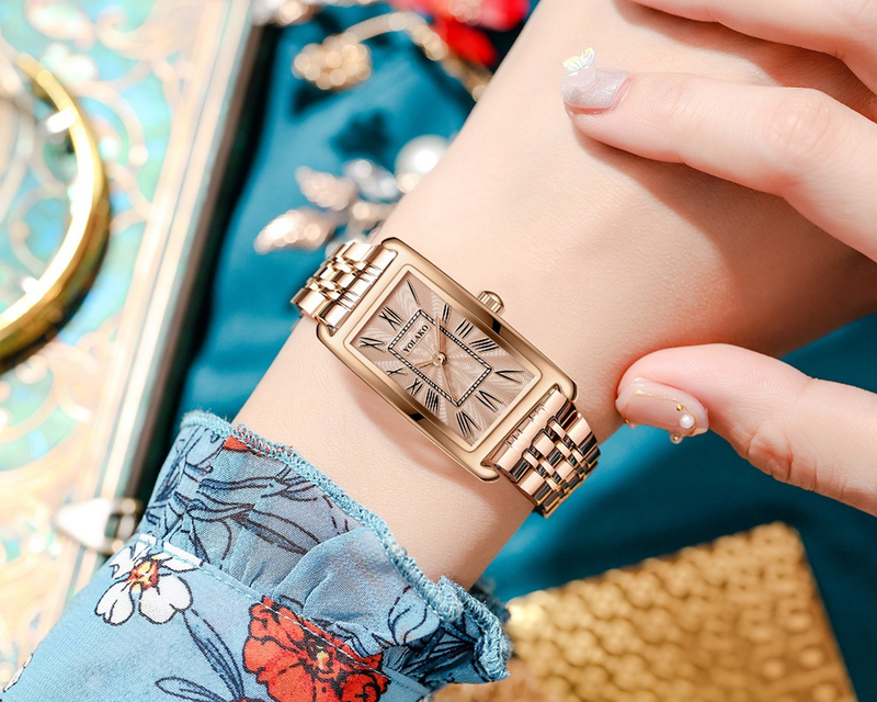 Mados tiesioginės transliacijos išpardavimas, plieninis dirželis, romėniško masto madingas laikrodis, kvadratinis moteriškas kvarcinis laikrodis_voghion.com