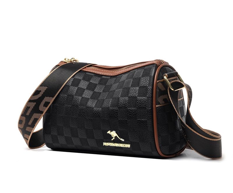 2024 New Women's Soft Leather Shoulder Fashion Wide Strap Plaid Embossed Practical Large Capacity Pillow Bag_voghion.com