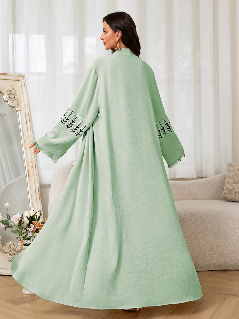 Abito lungo musulmano da donna, alla moda, cardigan aperto in tessuto di poliestere_voghion.com