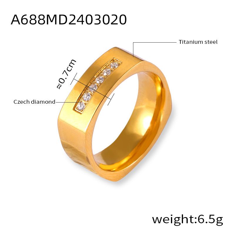 Elegante anello da donna in acciaio al titanio placcato oro con dettagli in diamanti - Anello con design geometrico impilabile per donne e uomini, taglie 6-8_voghion.com
