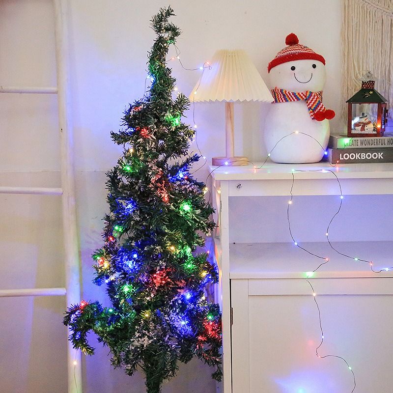 Albero di Natale con telecomando, filo verde, filo di rame, luci a LED, pianta verde zingara, rattan, decorazione per esterni, luci per le feste_voghion.com
