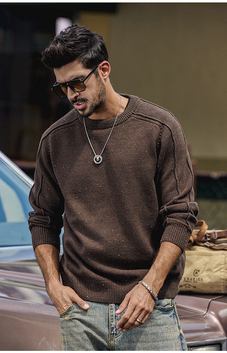 Maglione oversize a righe in maglia – Pullover unisex con trama a onde in morbido misto cotone (S-4XL, color lavanda/carbone/talpa)_voghion.com