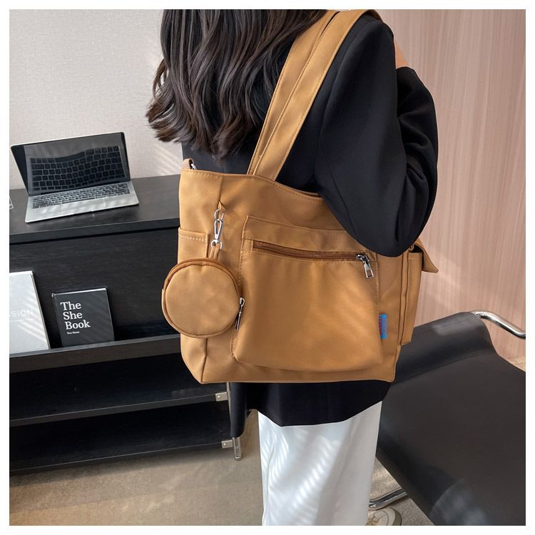 New Solid Color Canvas Bag Large Capacity Single Shoulder Bag Handheld Student Versatile Tote Bag Crossbody Bag_voghion.com