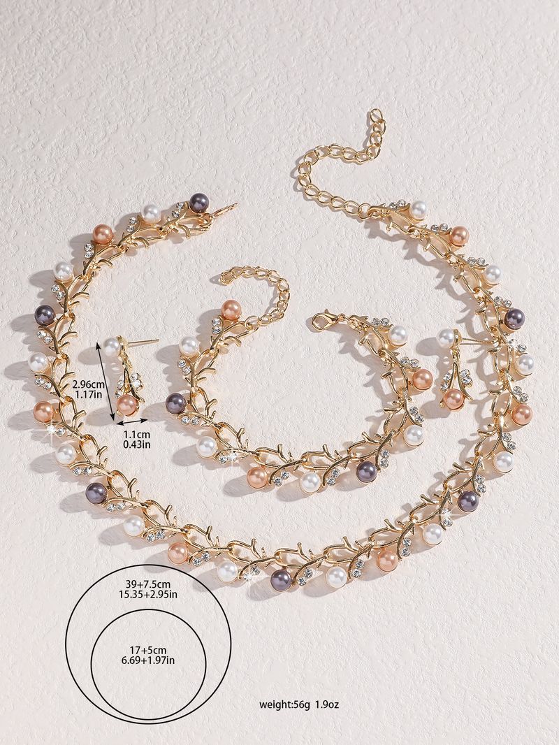 Novo conjunto de duas peças de colar de diamante de liga de pérolas femininas brincos de noiva premium_voghion.com