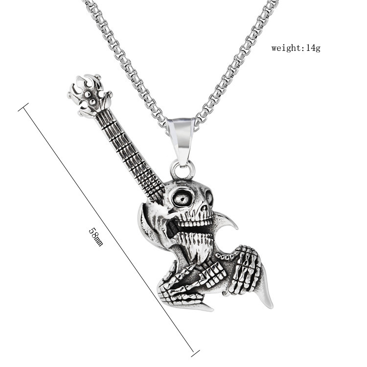 Mode Neue Schädel Rock Gitarre Anhänger Halskette Männer Edelstahl Persönlichkeit Einzigartige Design Halskette Schmuck Party Geschenk_voghion.com