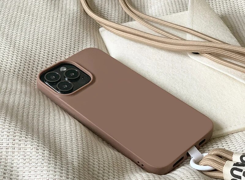 Crossbody Lanyard Strap Rope Cord Soft Case For iPhone 12 13 MiNi 11 Pro Max XS XR X 8 7 Plus SE 3 Brown Silicone Cover_voghion.com