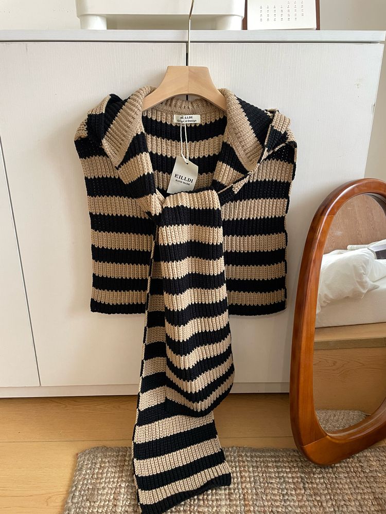 2025 Autumn New Women's Striped Hooded Shawl, High-end Knitted Wool Warm Neck Scarf, Winter Scarf_voghion.com