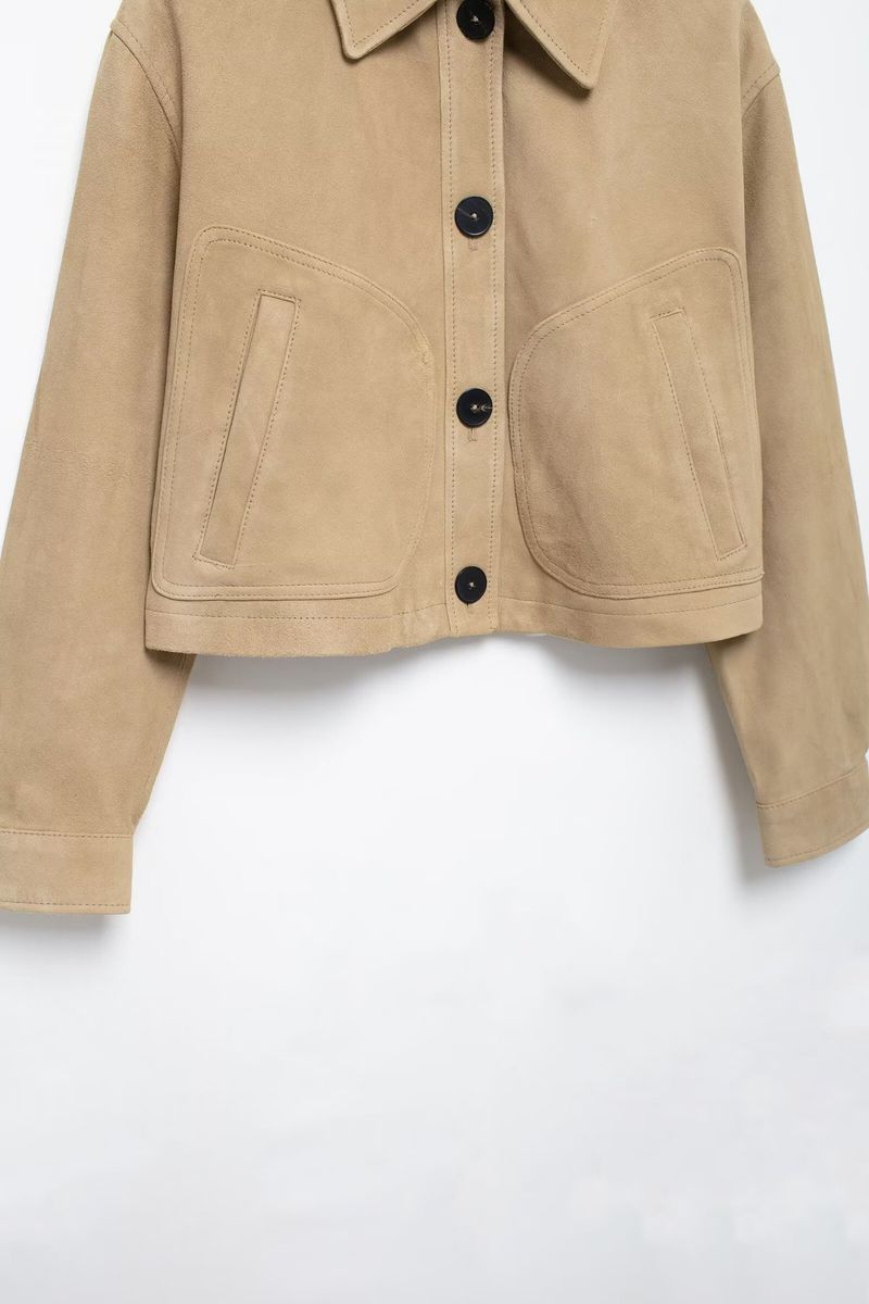 Vêtements pour femmes automne et hiver nouveau style veste courte en velours de peau de cerf à boutonnage simple_voghion.com