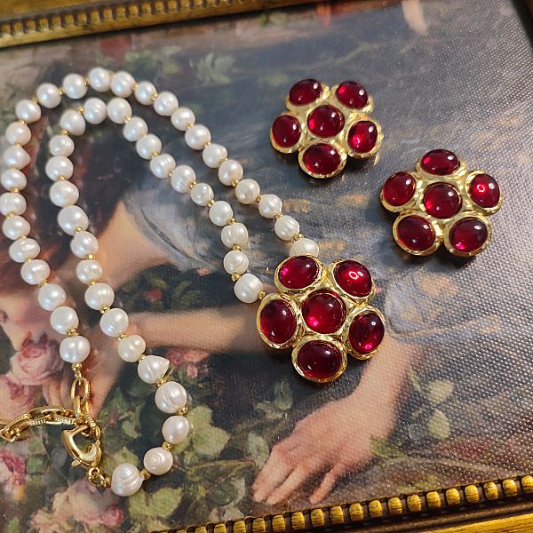 Collana con catena per maglione in vetro goffrato, stile retrò, vintage, fatta a mano_voghion.com