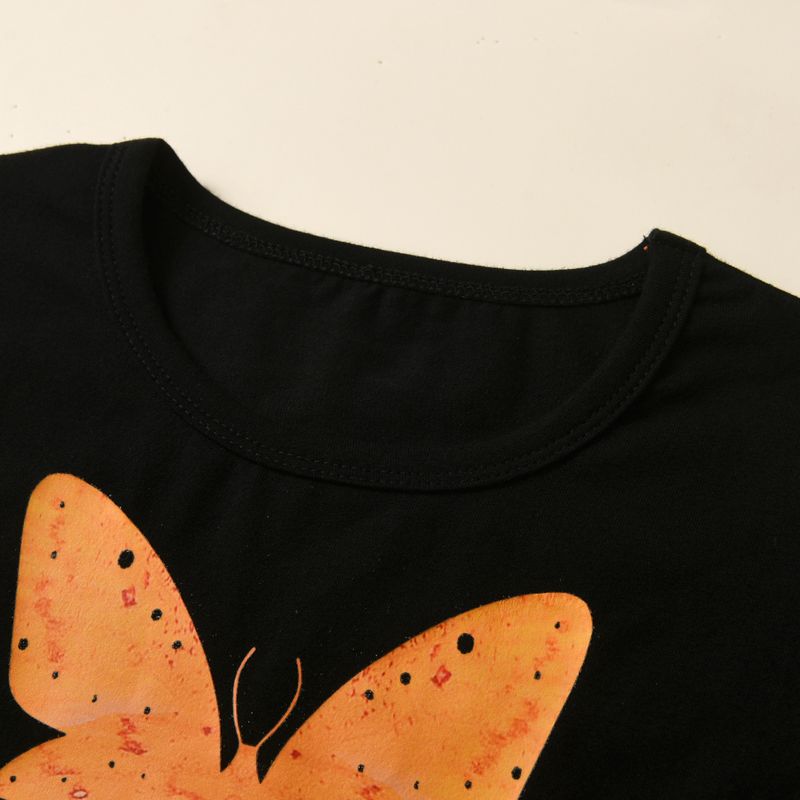 Kid's Clothing New style girls' solid color butterfly pattern T-shirt top casual skirt belt three-piece set_voghion.com
