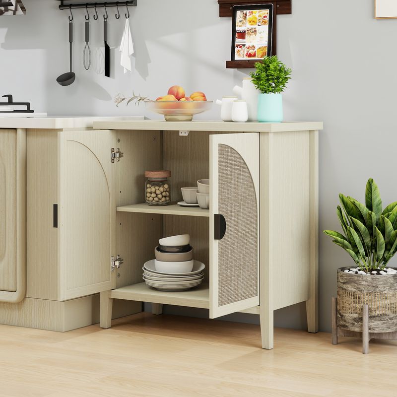 Credenza in rattan Naturfarben Mit Gebogenen Türen, Beistellschrank Für Wohnzimmer_voghion.com