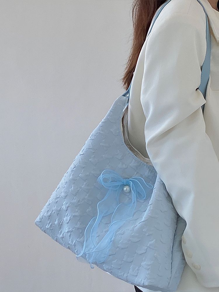 Grande capacità per il tempo libero con fiocco per le donne 2024 nuova borsa a tracolla di nicchia, borsa tote versatile per i pendolari_voghion.com