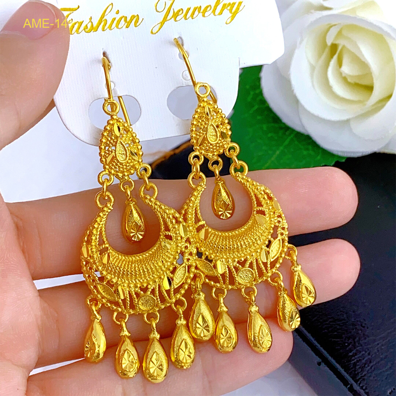 Orecchini pendenti da sposa indiana in stile etnico Xinjiang, nuovi orecchini placcati in oro transfrontalieri, commercio all'ingrosso di gioielli nigeriani_voghion.com