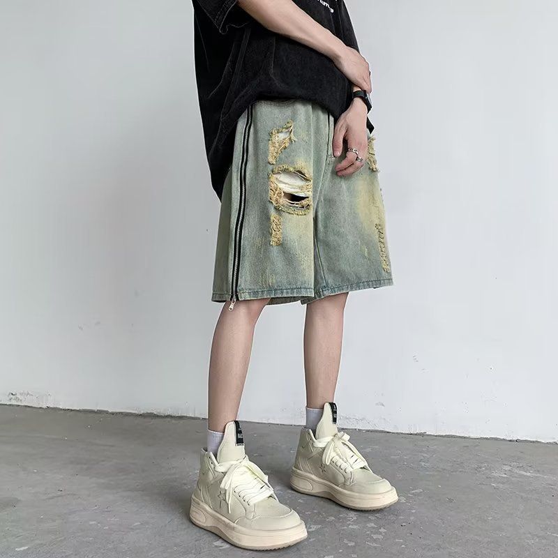 Summer tide brand trend handsome pants American retro loose jeans summer thin men's overalls shorts men._voghion.com