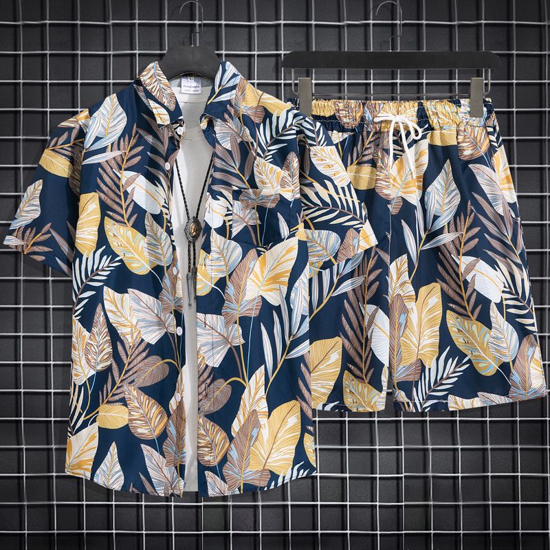Herrenbekleidung Sommer Kurzarm Herrenhemd Meer Strand Urlaub Freizeit Lose Shorts Herrenbekleidung Trend_voghion.com