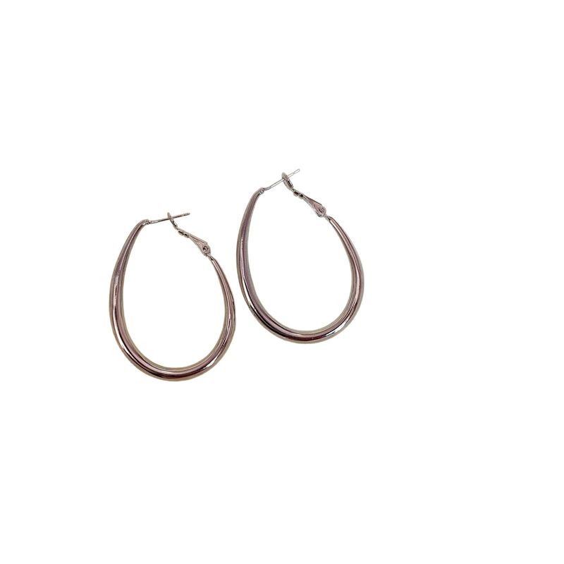 Orecchini pendenti a cerchio in argento con perno ovale esagerato, grandi, in stile minimalista, per donna_voghion.com