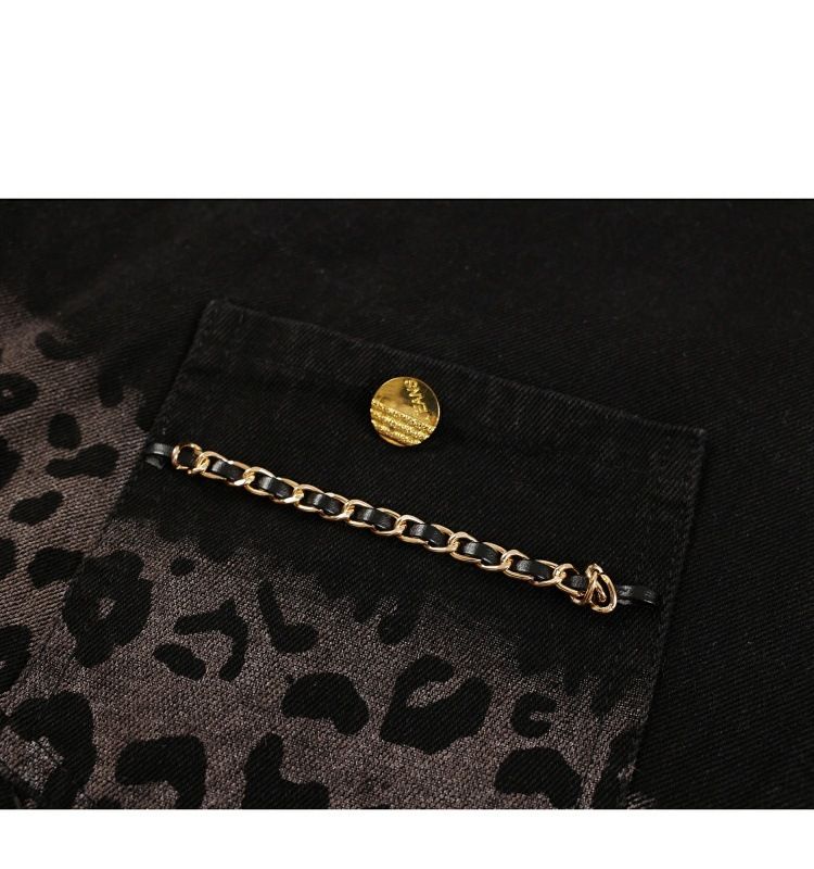 Giacca corta in denim con stampa leopardata sfumata da donna, design casual ampio, per primavera e autunno, top alla moda_voghion.com