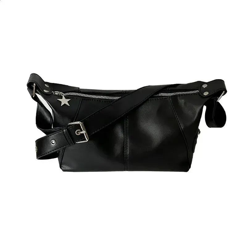 Borsa a tracolla con tracolla, borsa a mano da donna, stile gotico coreano Y2k, stile Harajuku retrò, nera, con estetica 240902_voghion.com