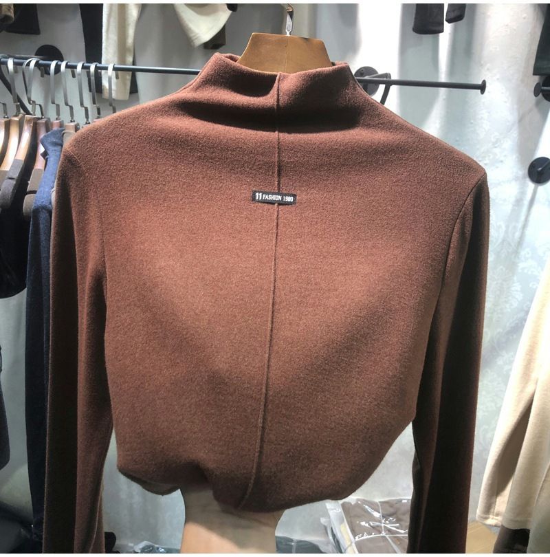 Thermal Self-Heating Base Layer Top For Women – Semi-High Neck Stretchable Fleece Lining (M-3XL, Black/Beige/Brown/Gray)_voghion.com
