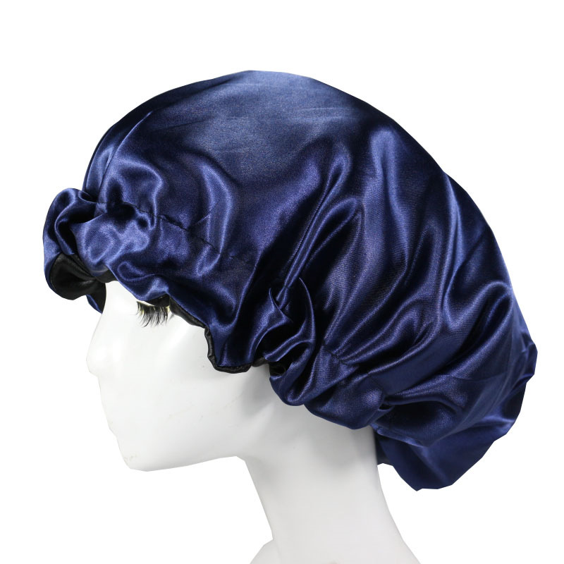 Berretto da notte in seta da donna, berretto nero in raso riccio, fibbia giapponese, regolabile, traspirante, caldo, rotondo_voghion.com