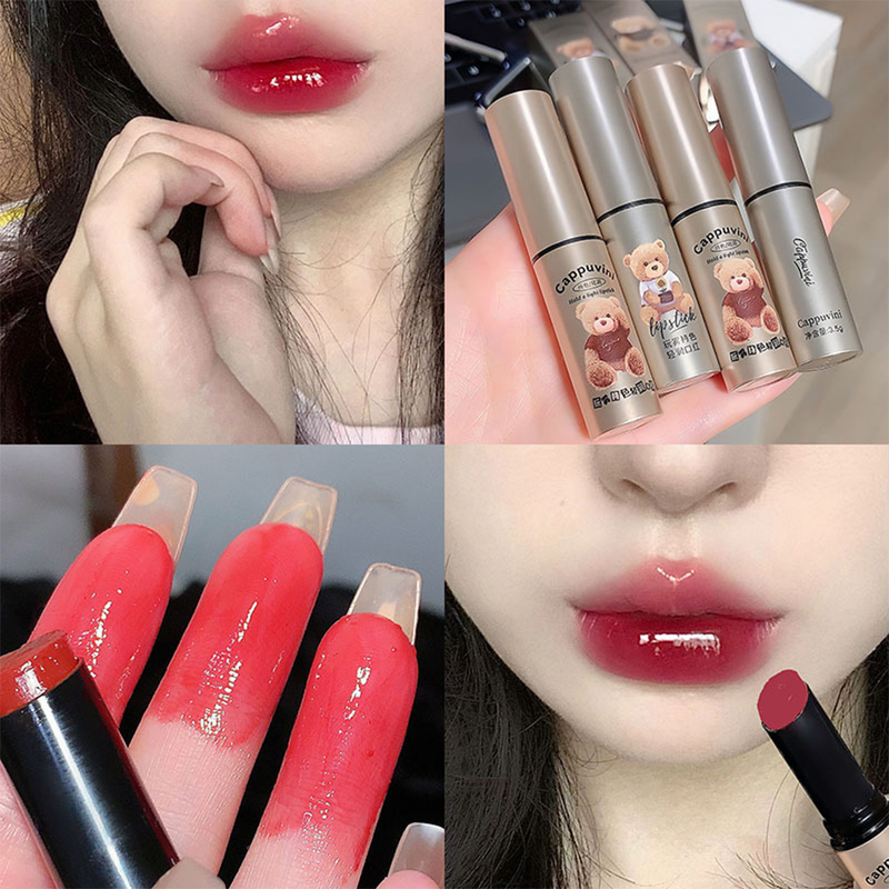 Lip Bear Solid Gloss Moisturizing Clear Natural Jelly Lip Balm Peach Orange Lip Tint Makeup Cute Lipstick stick_voghion.com