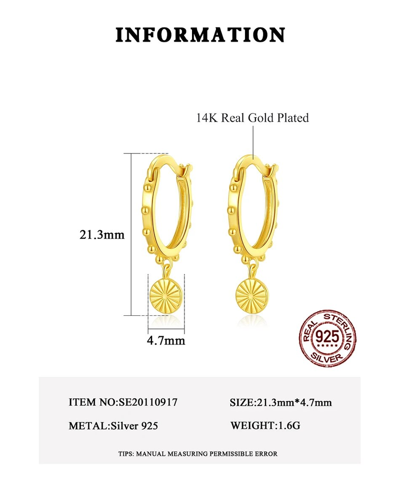 Orecchini a cerchio rotondi placcati in oro semplici a forma di sole in argento sterling di lusso con pendente a forma di sole per gioielli da sposa da donna_voghion.com