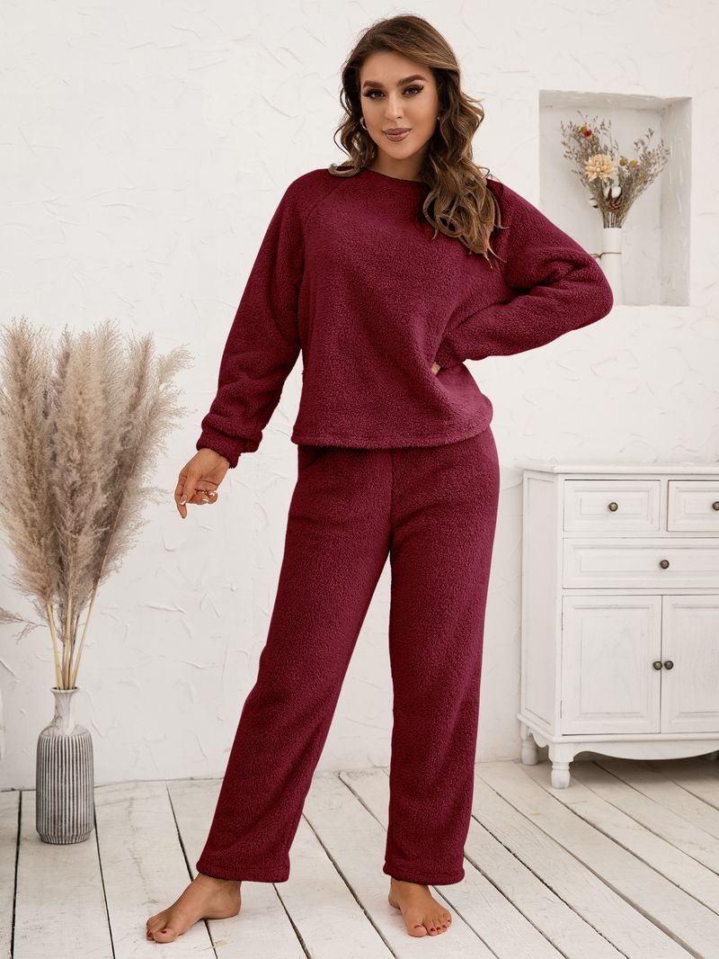 Women's solid color plus size thick winter clothing warm hooded pajamas outside the home wear_voghion.com