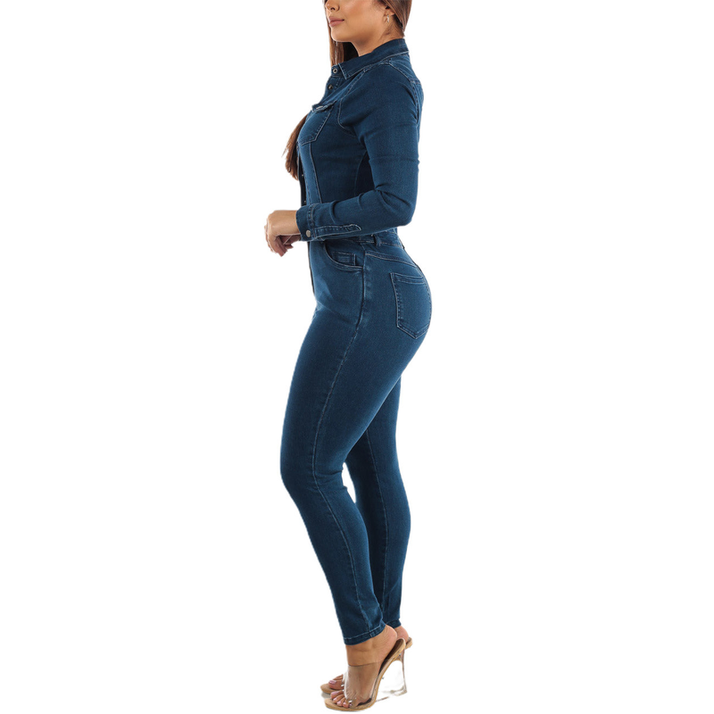 Women's fashion wash denim jumpsuit_voghion.com