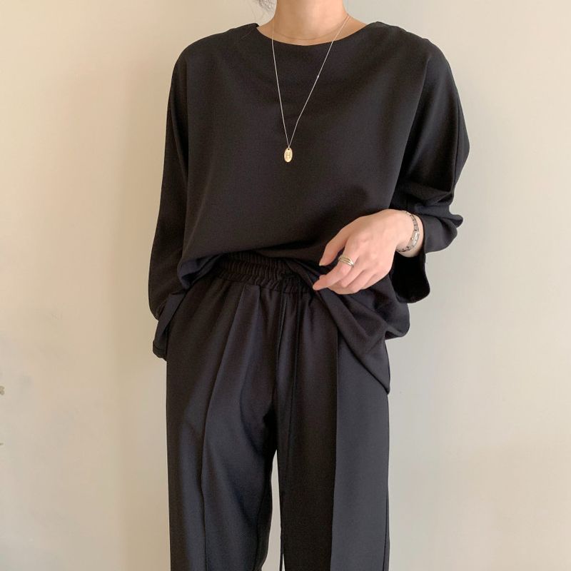 Damenbekleidung Frühfrühling Lazy Loose Sweater Hohe Taille Cover Meat Lässiger Hosenanzug mit weitem Bein für Damen_voghion.com