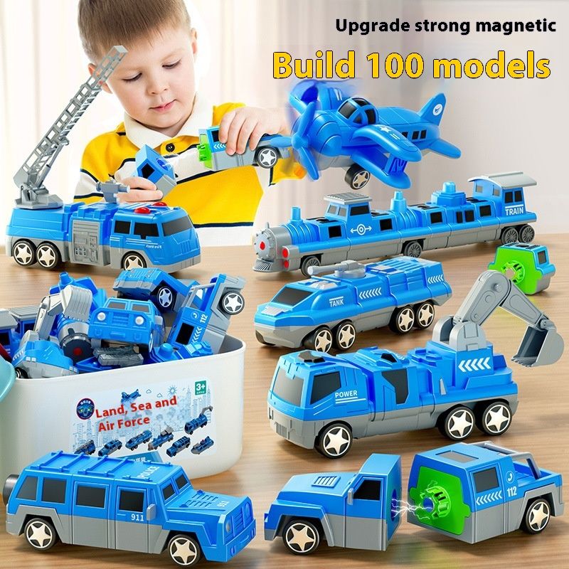 Magnetinis siurbimas jūra, žemė, oras, sujungimas, magnetinių žaislinių automobilių surinkimas, universalūs konstruktoriai, berniukų dėlionė ir ankstyvieji_voghion.com