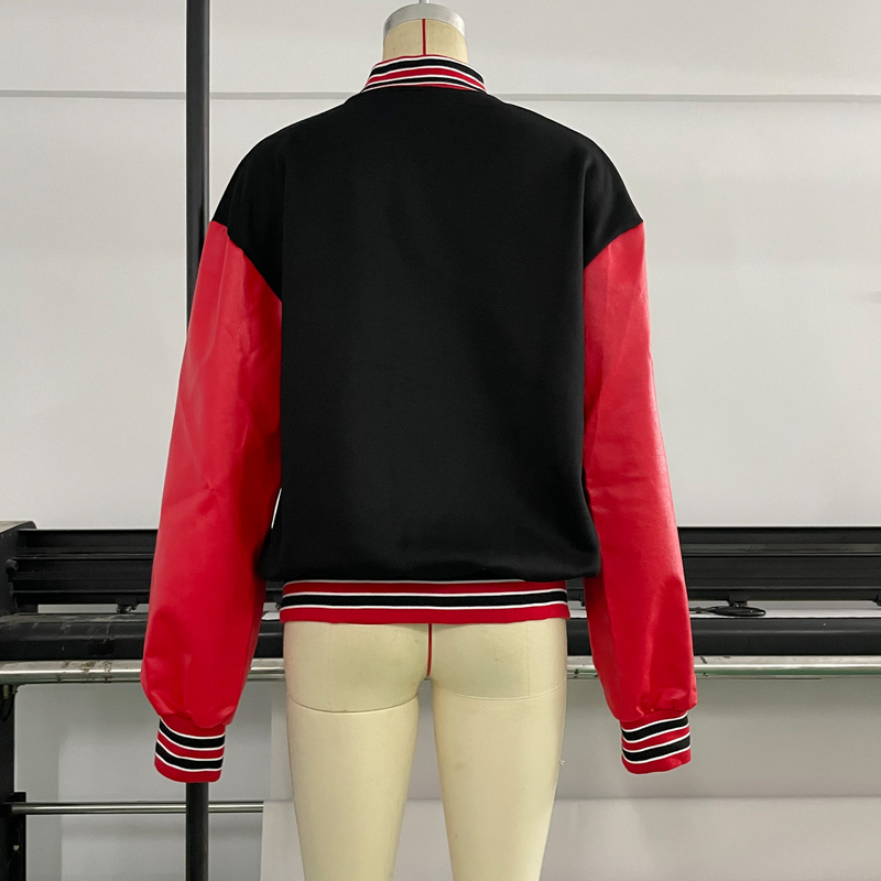 Chaqueta de béisbol engrosada de lana con letras para mujer_voghion.com