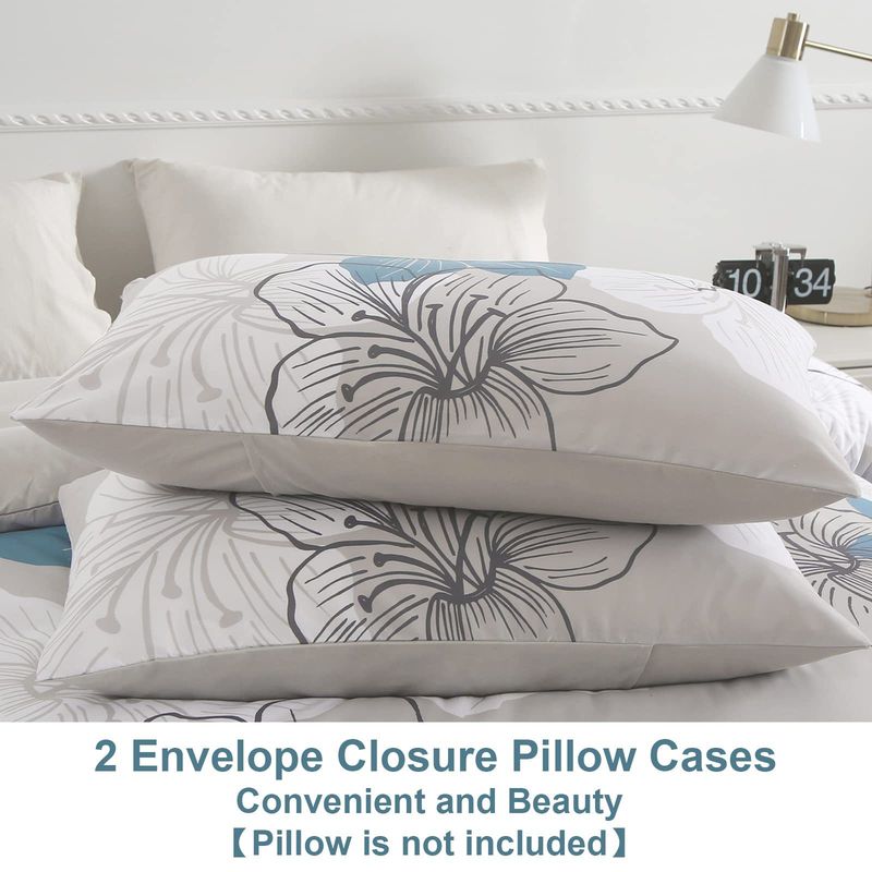 Set di biancheria da letto traspirante con motivo floreale in morbida fibra, tre pezzi, copripiumino e copripiumino._voghion.com