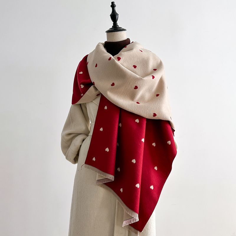 Autumn And Winter Heart-pattern Color-block Fashion Double-sided Warm Scarf, Air-conditioning Neck Warmer, Shawl_voghion.com