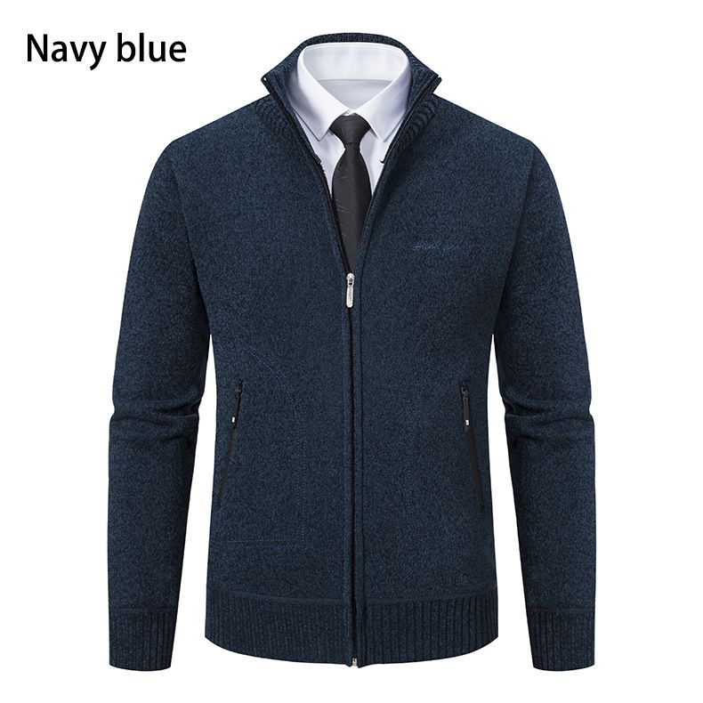 2023 winter men's sweater sweater cardigan high collar slim lapel trend thickened warm jacket_voghion.com