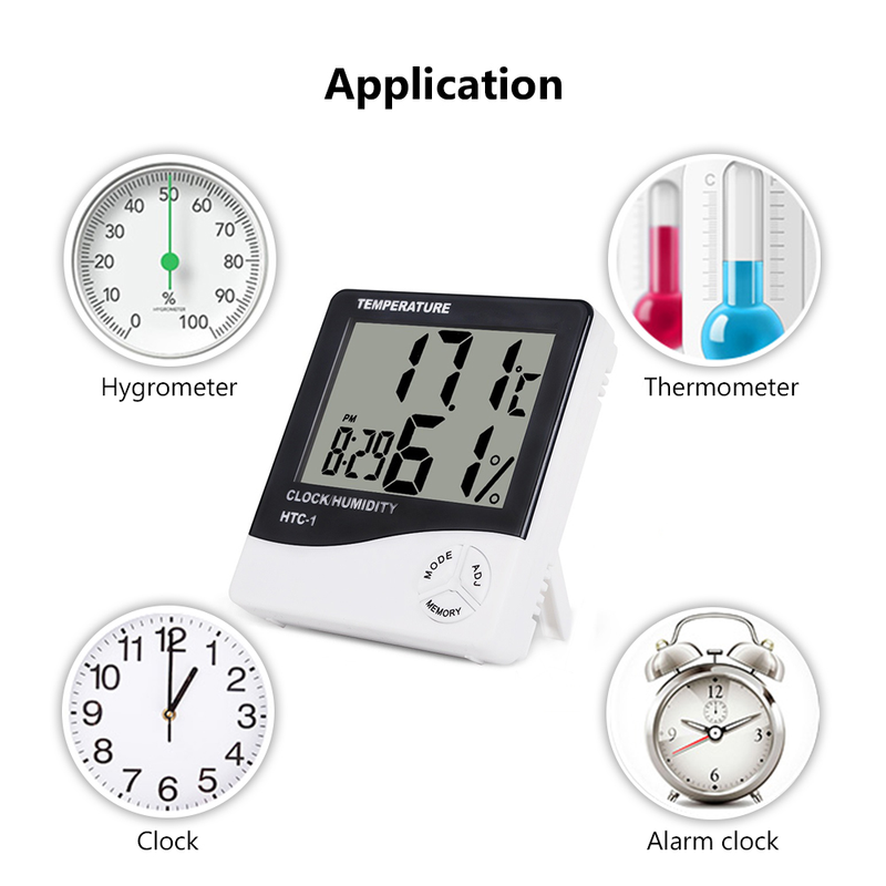 Thermomètre et hygromètre numérique LCD HTC-1 HTC-2 pour intérieur et extérieur, station météo avec horloge_voghion.com