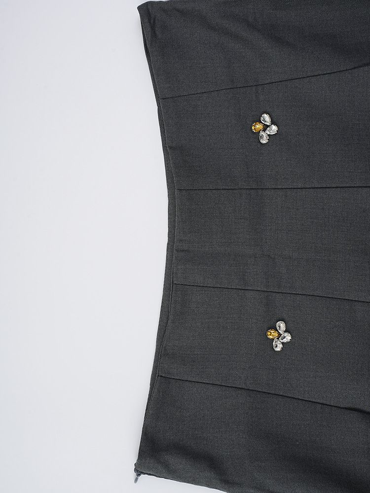 Gonna lunga a vita alta con cristalli ispirata – Elegante abito midi plissettato elasticizzato (S-XL, primavera/estate)_voghion.com