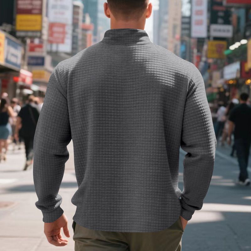 Men's Casual Pullover Sweatshirt With Jacquard Design, Stand Collar & Half-Zip, Loose Fit, Autumn/Winter Essential_voghion.com