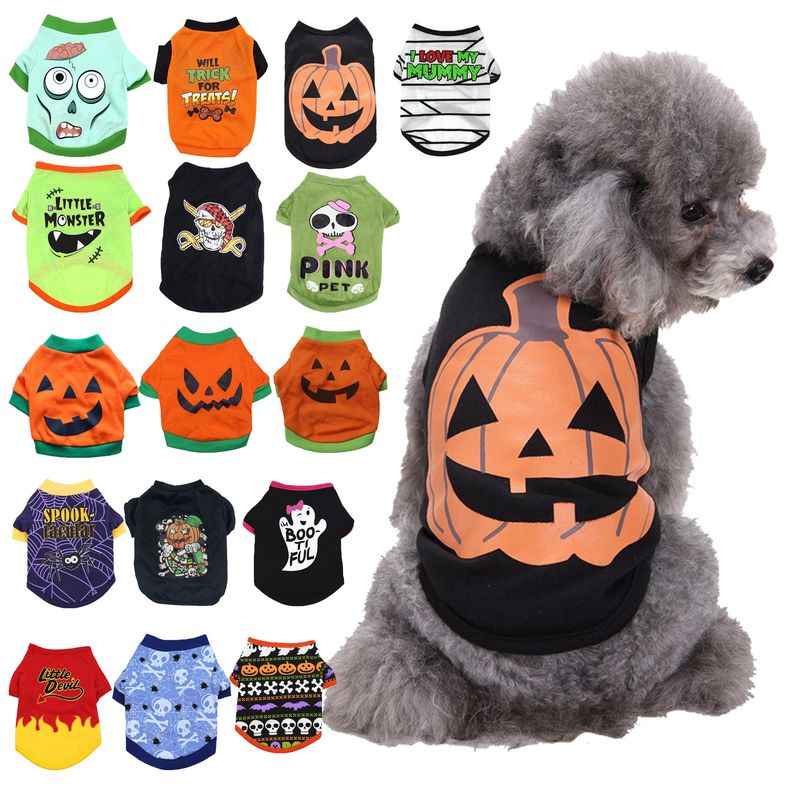 Vestiti per cani di Halloween in poliestere sottile e cotone, stile orsacchiotto, zucca, mostro, teschio, ragno_voghion.com