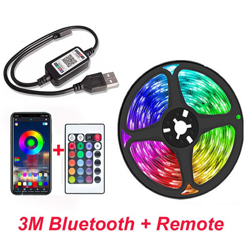 Bande lumineuse LED USB 1-20 m 5050 RVB à changement de couleur pour armoire de cuisine et téléviseur_voghion.com