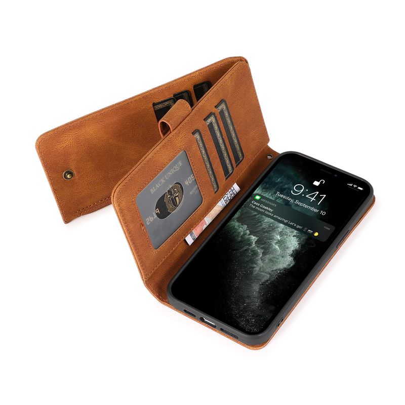 Mobile Phone Case Suitable For Iphone14 Leather Case Nine Carabiner Multifunctional Apple 14plus Skin-Sensitive Mobile Phone Protective Case_voghion.com