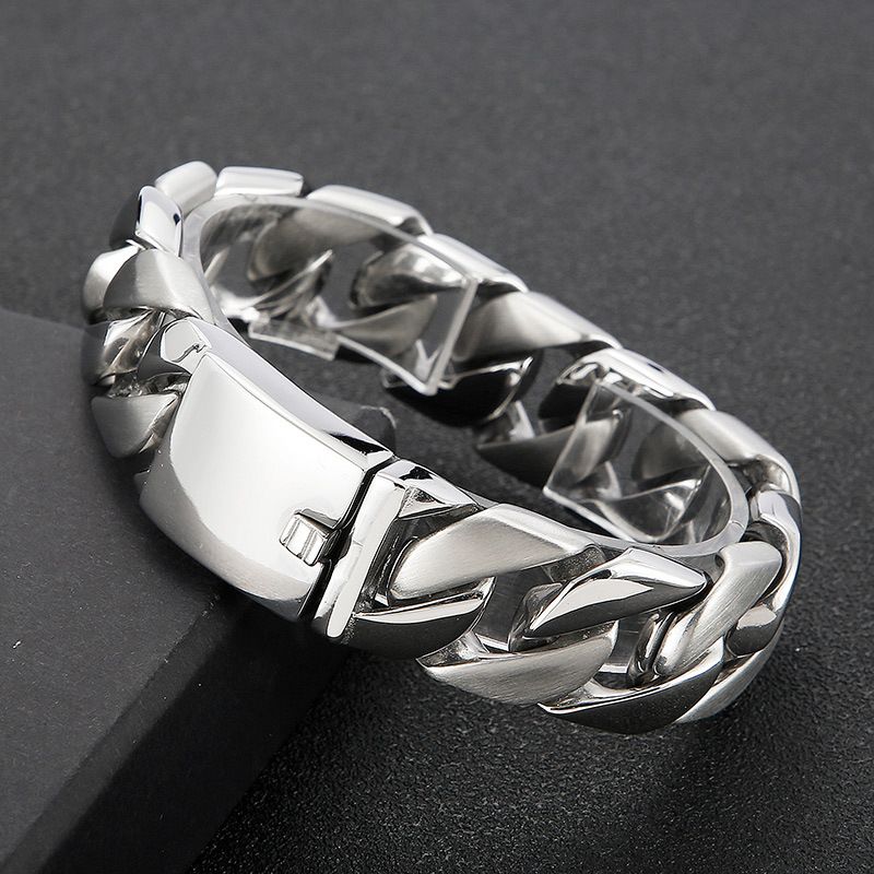 Men's Titanium Steel Bracelet - Minimalist Geometric Design Hip Hop Style Durable Polished Jewelry For Men - Adjustable Sizes 22cm_voghion.com