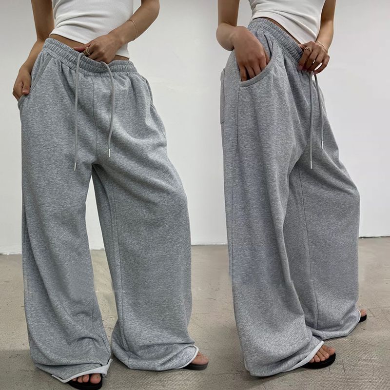 Women's Casual Wide Leg Pants - Flowy High Waist Straight Leg Trousers For Spring & Fall - Comfortable Stretchy Polyester Lounge Pants For Daily Wear_voghion.com